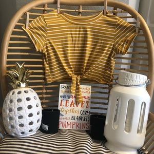 White and yellow stripe crop top